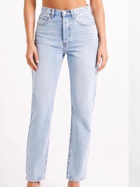 MESHKI Mattea High Rise Slim Straight Leg Mid Blue Wash Size 26